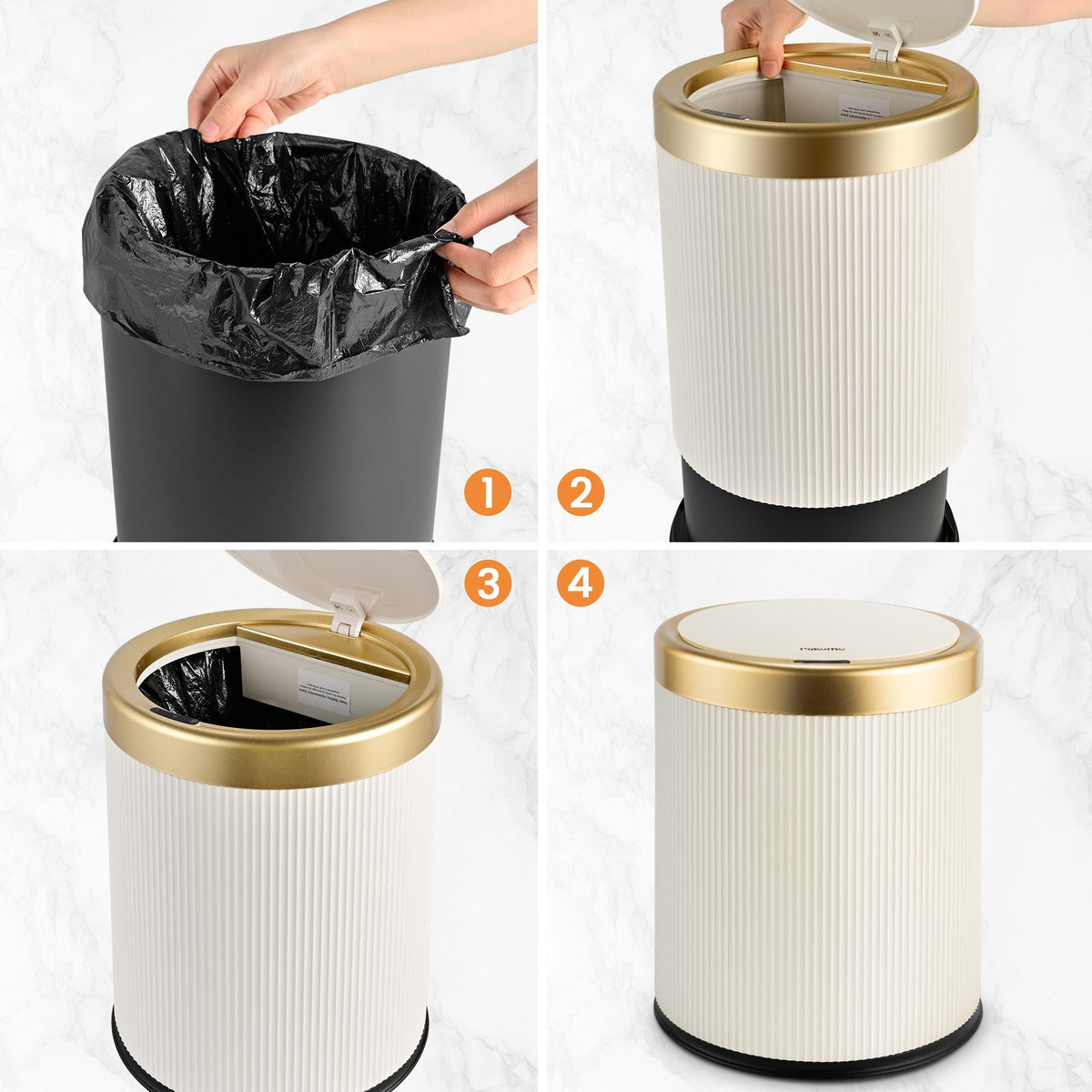 PUKOMC Gallon Touchless Trash Can, Automatic Lid Trash Can, Beige Color