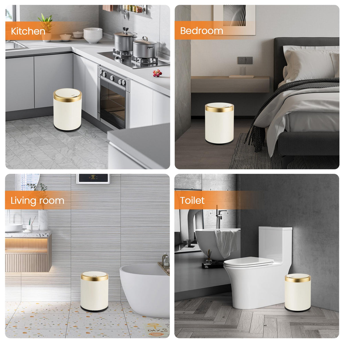 PUKOMC Gallon Touchless Trash Can, Automatic Lid Trash Can, Beige Color