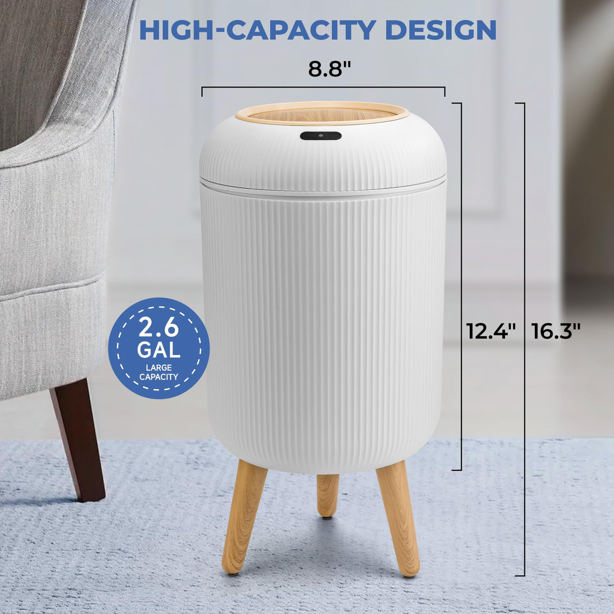 PUKOMC Smart Sensor Trash Can for Small Kitchen and Bathroom, 10 Liters Capacity