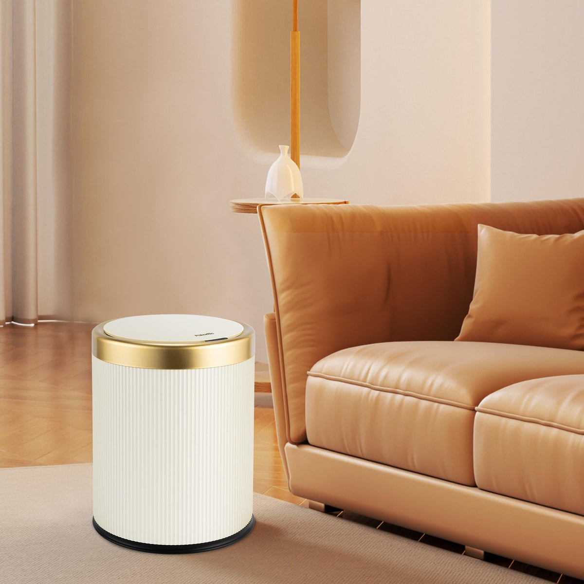 PUKOMC Gallon Touchless Trash Can, Automatic Lid Trash Can, Beige Color