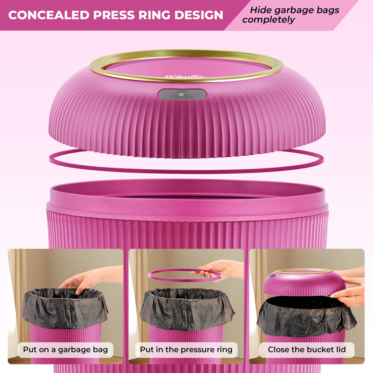 PUKOMC Smart Sensor Trash Can for Small Kitchen and Bathroom, 10 Liters Capacity