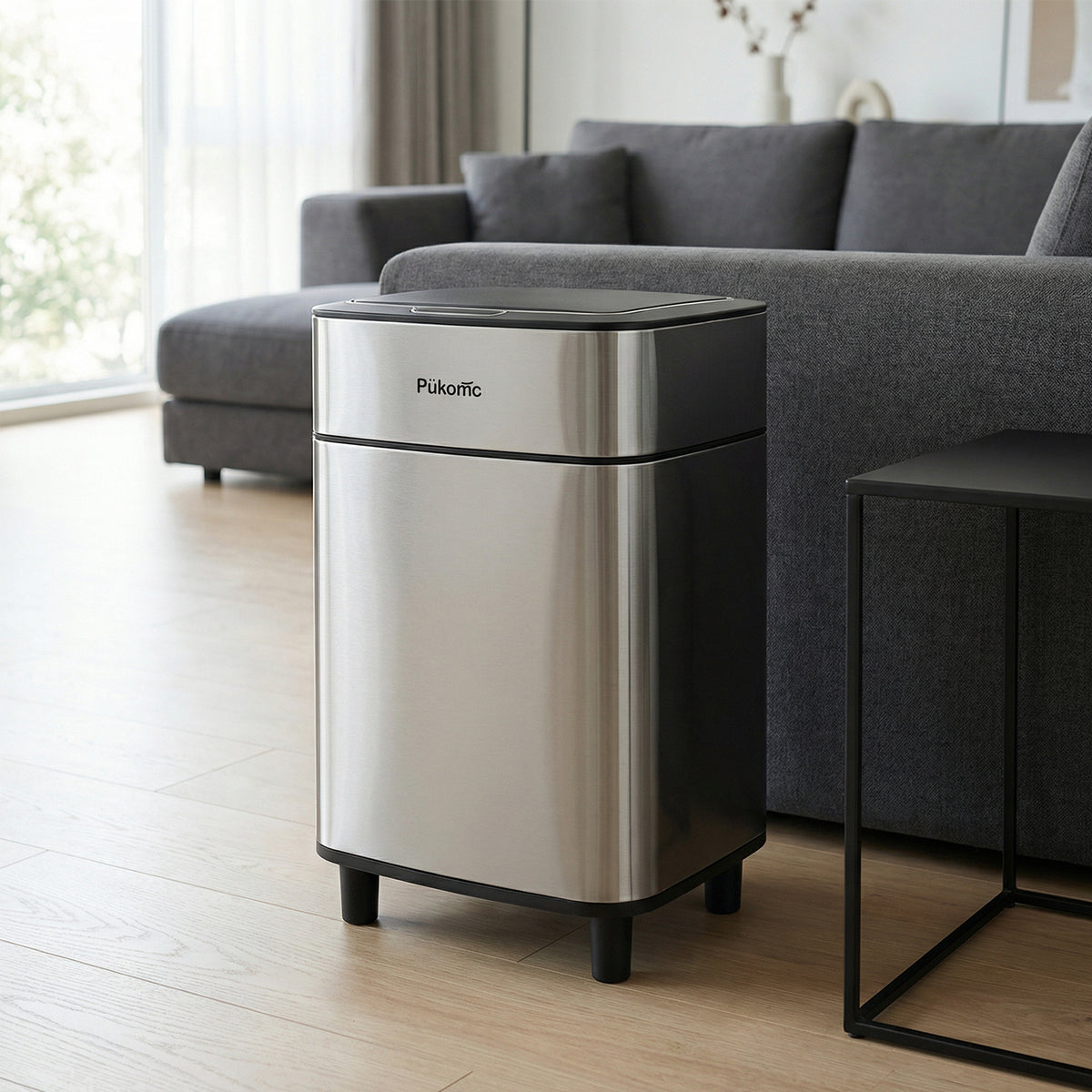 PUKOMC Stainless Steel Motion Sensor Trash Can for Home and Outdoor, 10 Liters Capacity