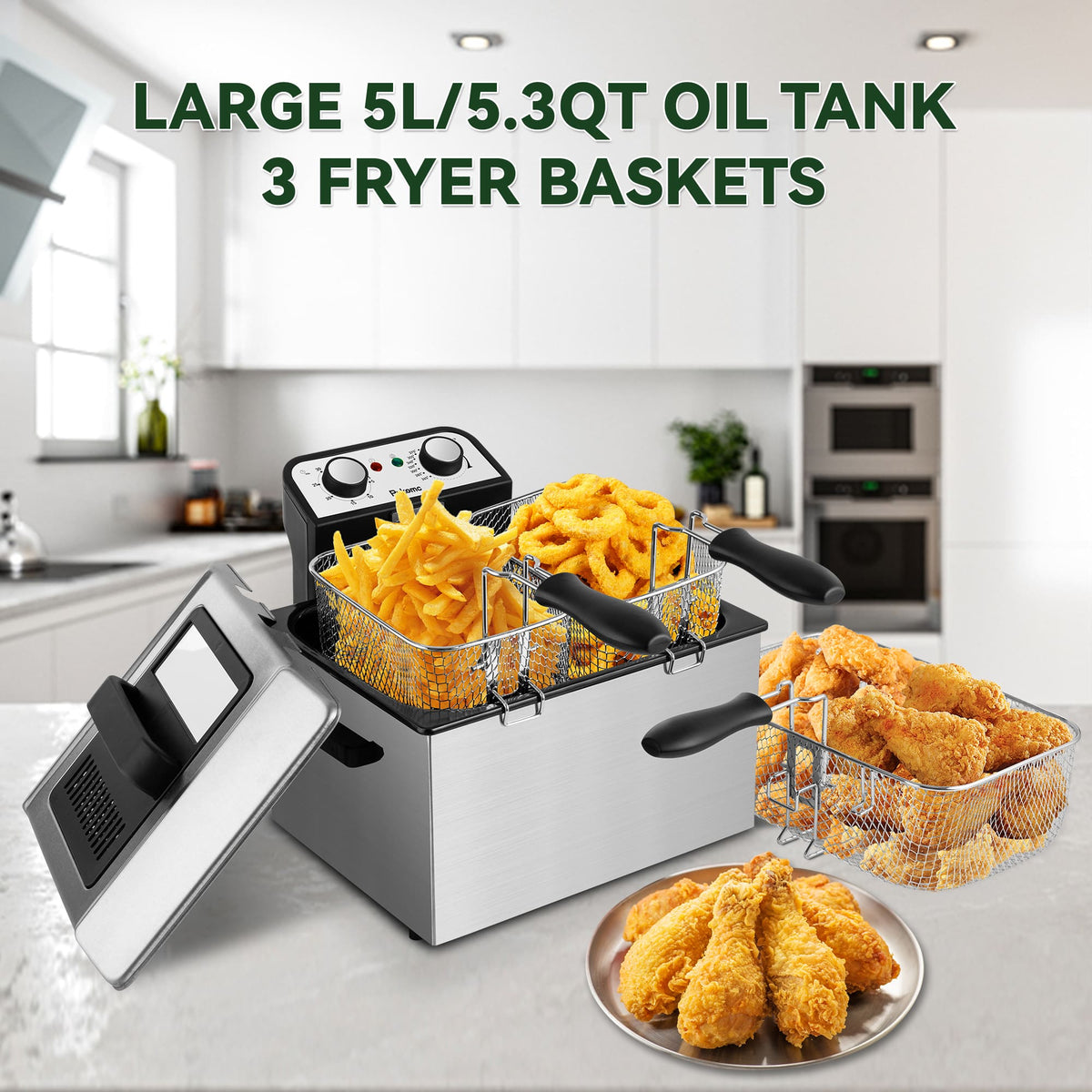 PUKOMC Electric Fryer Machine for Home, Small Fryer for Kitchen