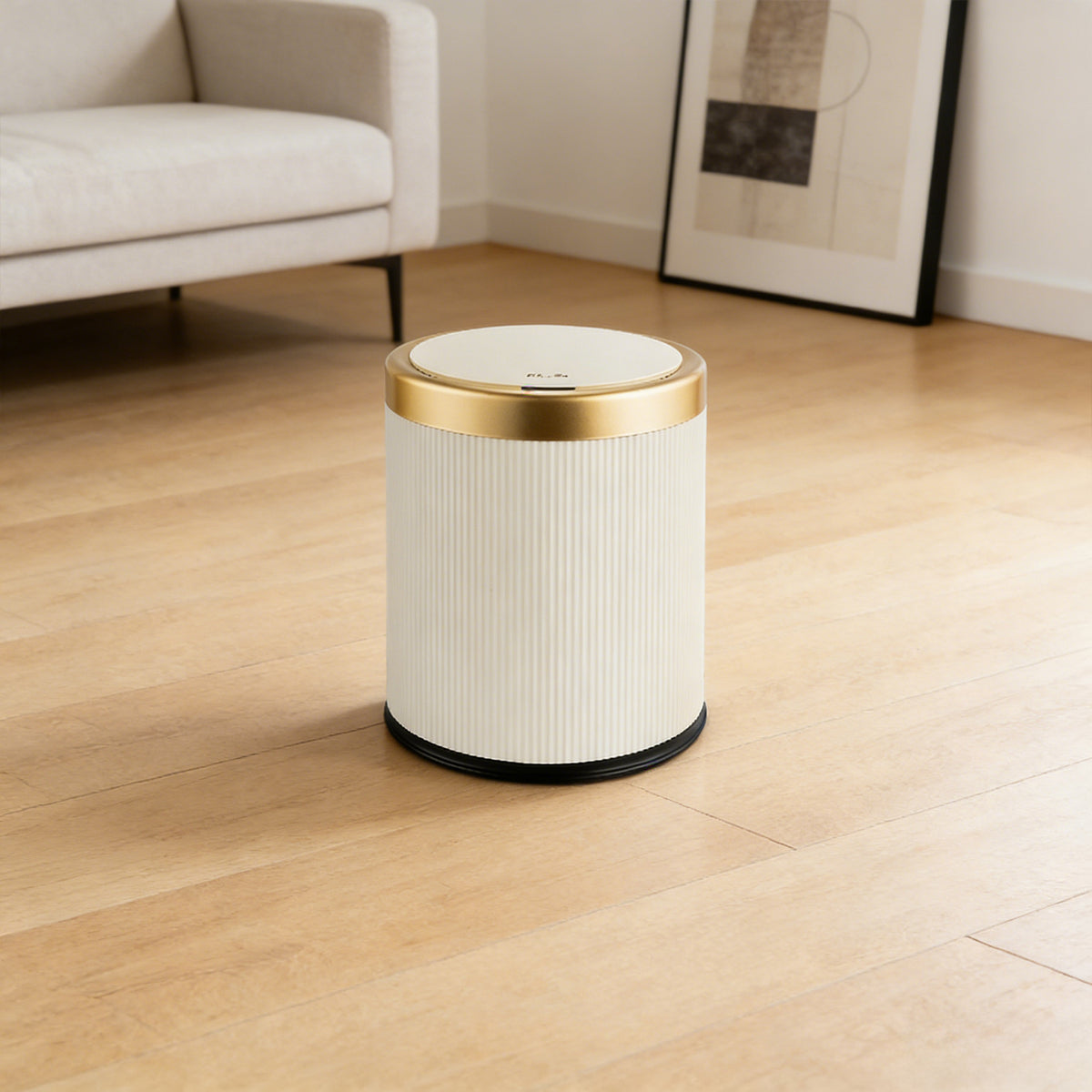 PUKOMC Gallon Touchless Trash Can, Automatic Lid Trash Can, Beige Color