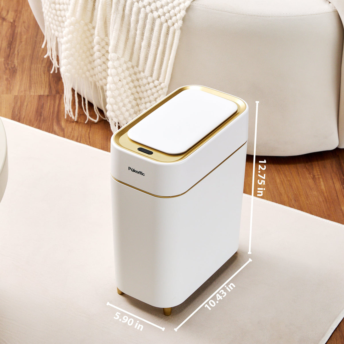PUKOMC Automatic Adsorption Sensor Trash Can for Home, 2.3 Gallon / 9L, White Gold
