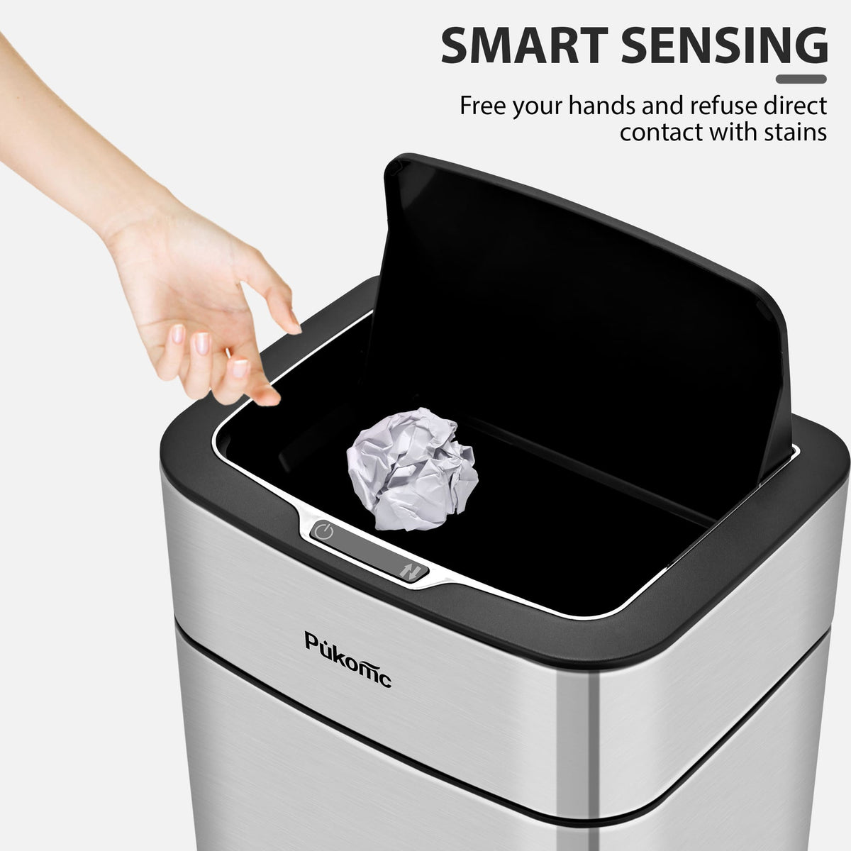 PUKOMC Stainless Steel Motion Sensor Trash Can for Home and Outdoor, 10 Liters Capacity