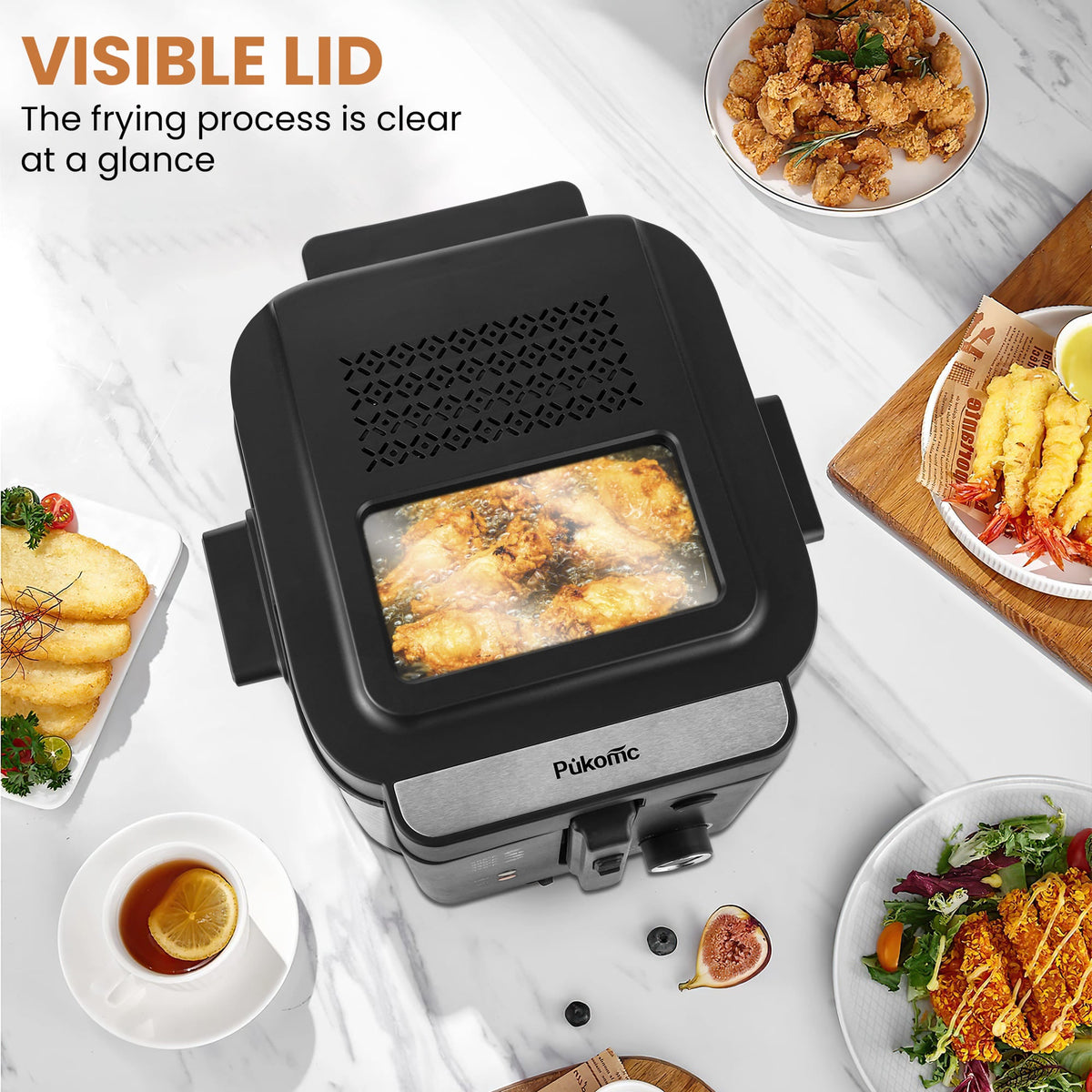 PUKOMC Electric Fryer Machine for Home, Small Fryer for Kitchen