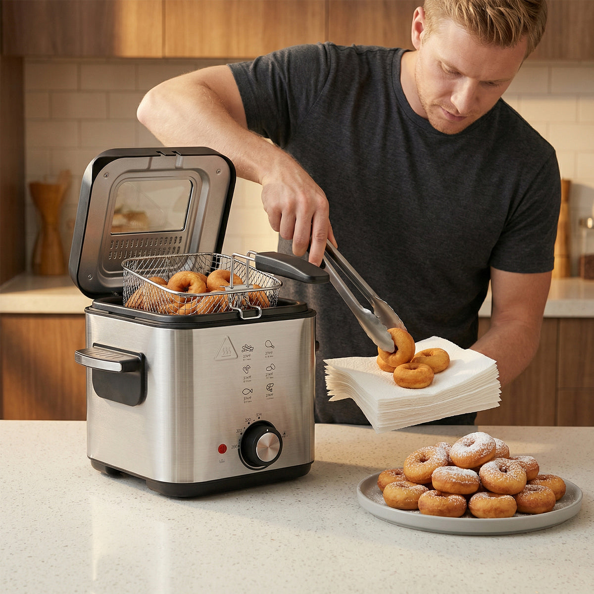PUKOMC Electric Fryer Machine for Home, Small Fryer for Kitchen