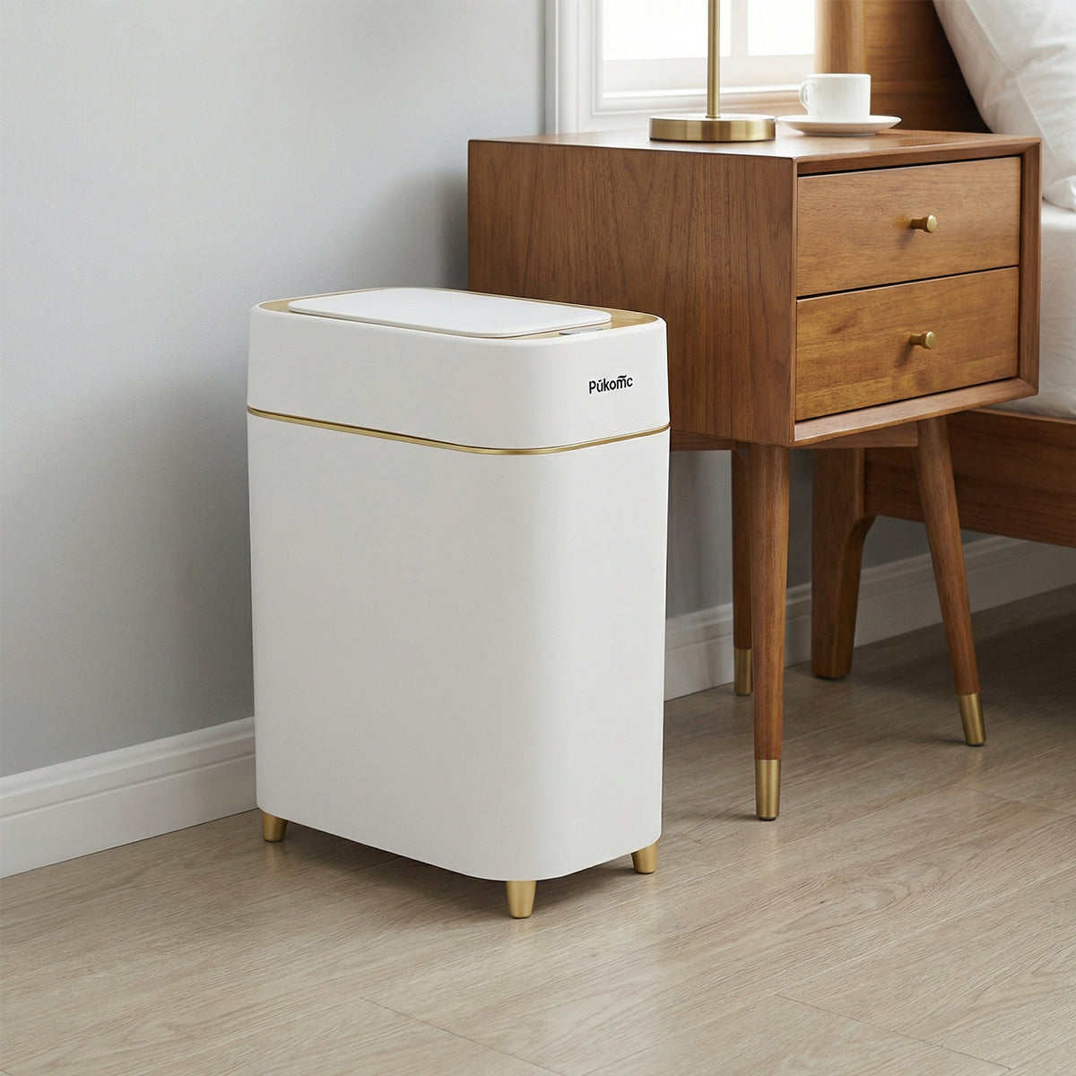 PUKOMC Automatic Adsorption Sensor Trash Can for Home, 2.3 Gallon / 9L, White Gold