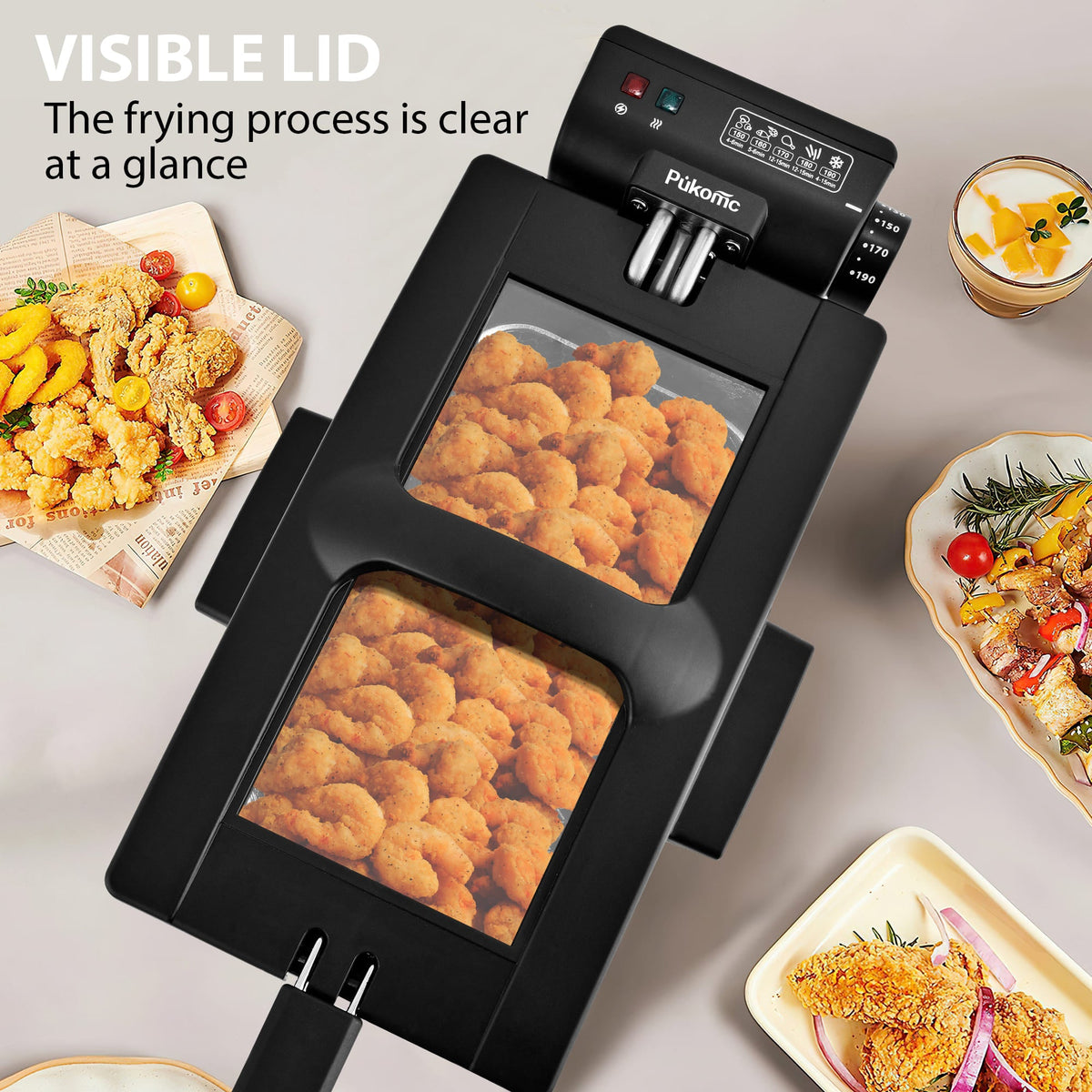 PUKOMC Electric Fryer Machine for Home, Small Fryer for Kitchen