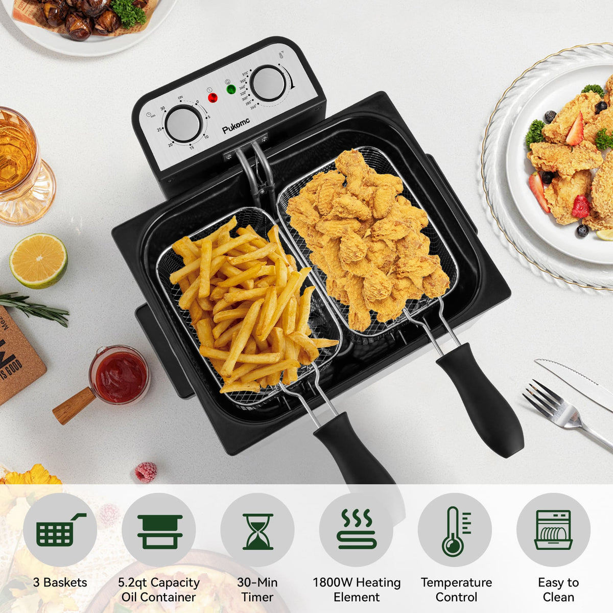 PUKOMC Electric Fryer Machine for Home, Small Fryer for Kitchen