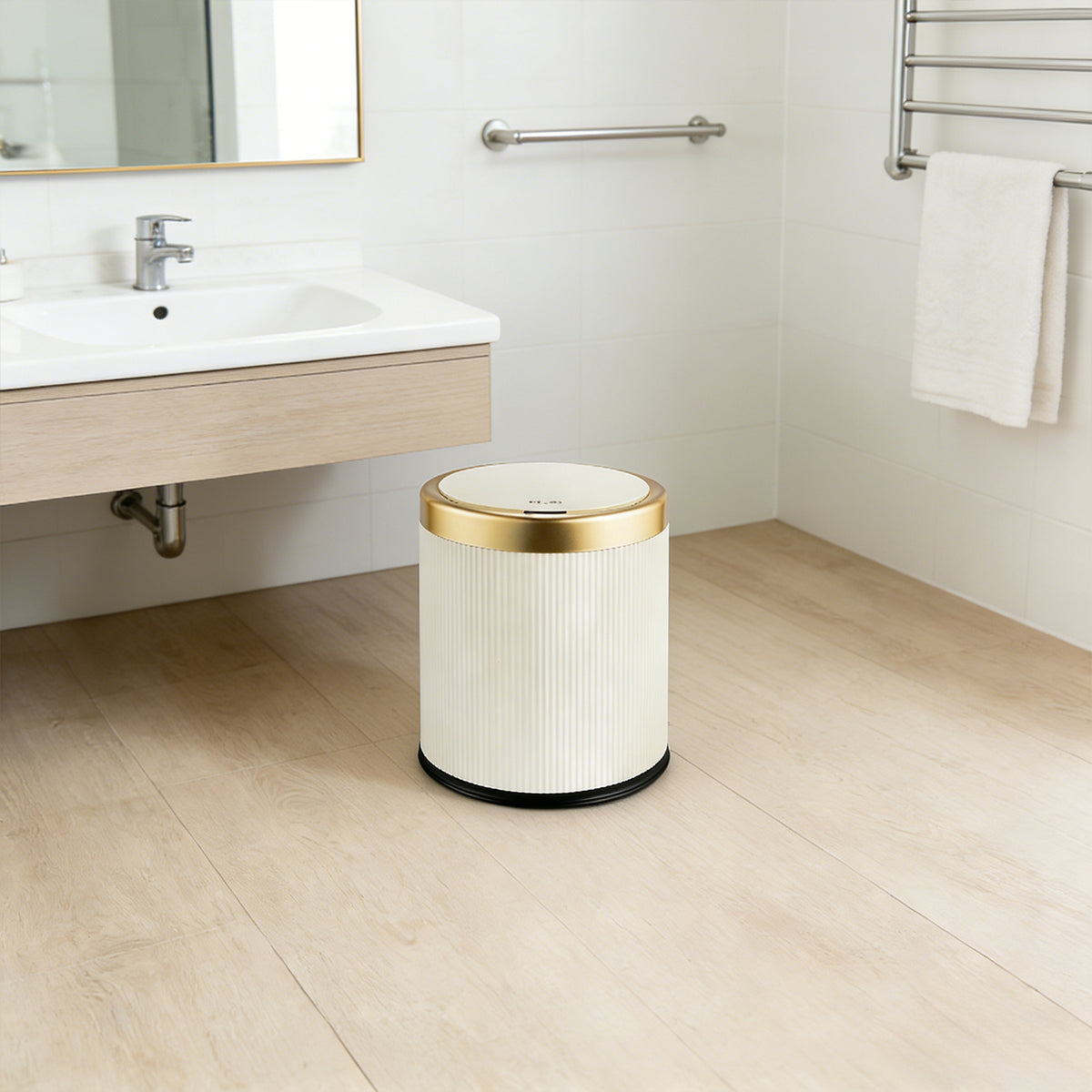 PUKOMC Gallon Touchless Trash Can, Automatic Lid Trash Can, Beige Color
