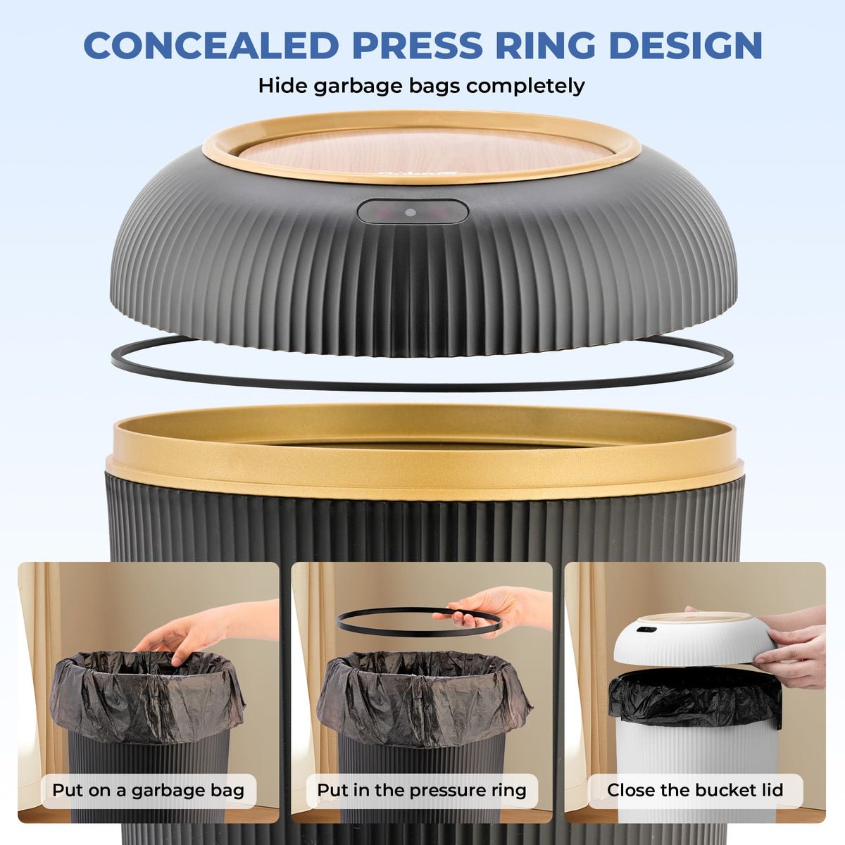 PUKOMC Smart Sensor Trash Can for Small Kitchen and Bathroom, 10 Liters Capacity