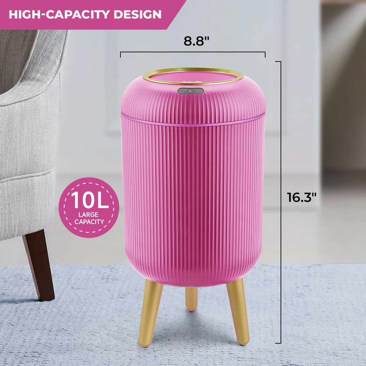 PUKOMC Smart Sensor Trash Can for Small Kitchen and Bathroom, 10 Liters Capacity