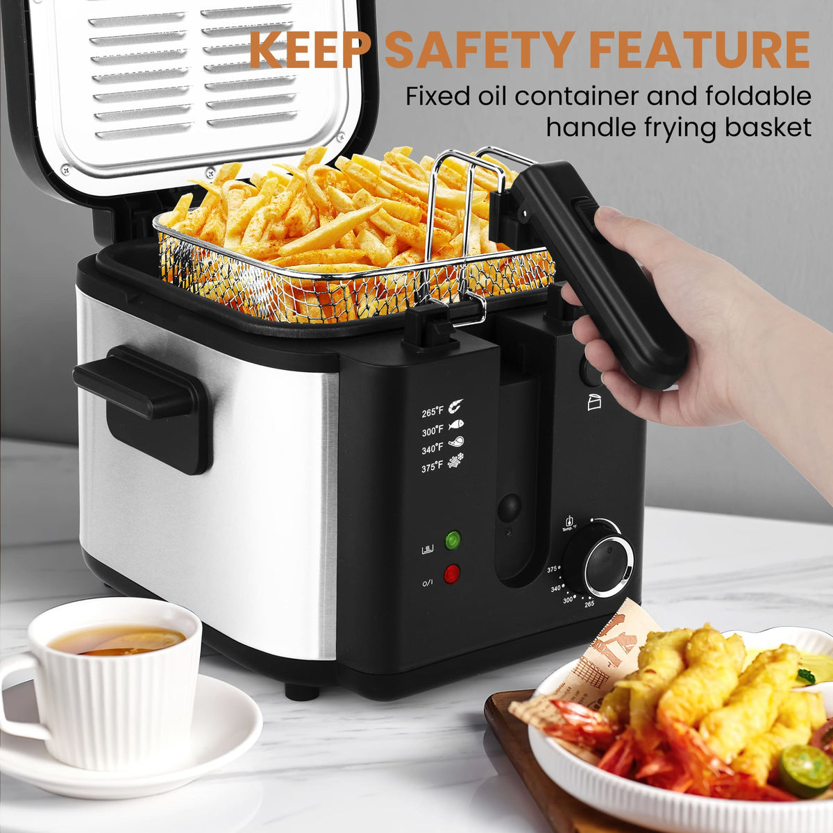 PUKOMC Electric Fryer Machine for Home, Small Fryer for Kitchen