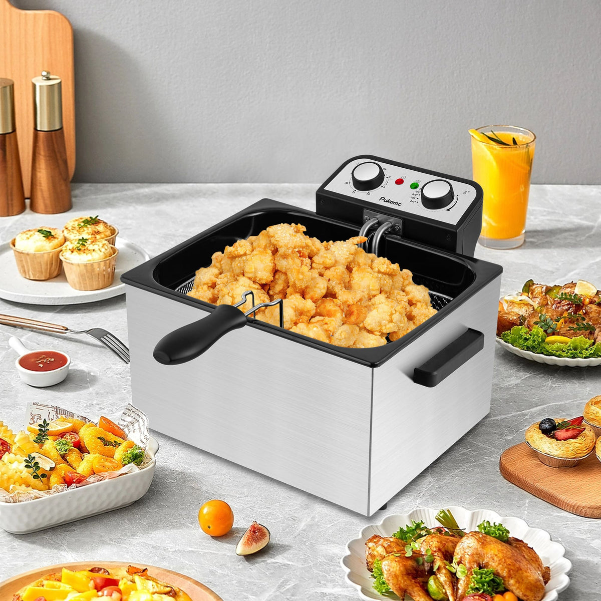 PUKOMC Electric Fryer Machine for Home, Small Fryer for Kitchen