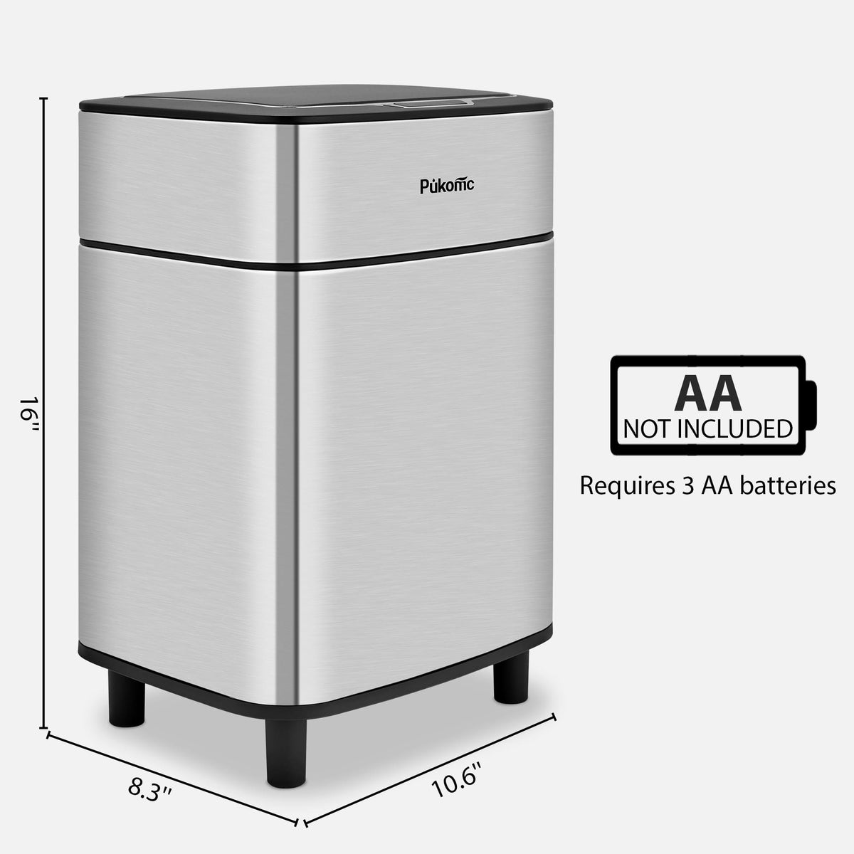 PUKOMC Stainless Steel Motion Sensor Trash Can for Home and Outdoor, 10 Liters Capacity