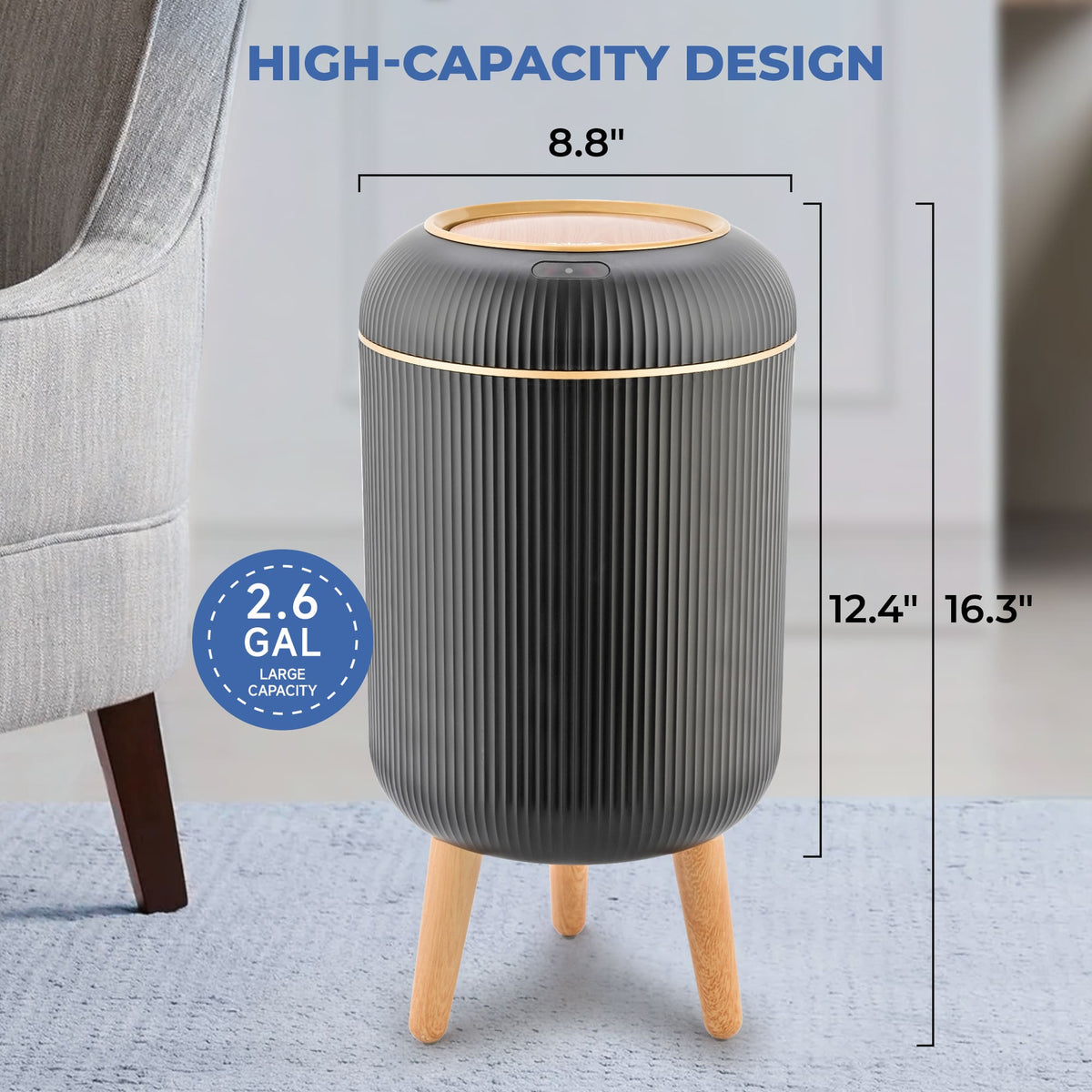 PUKOMC Smart Sensor Trash Can for Small Kitchen and Bathroom, 10 Liters Capacity