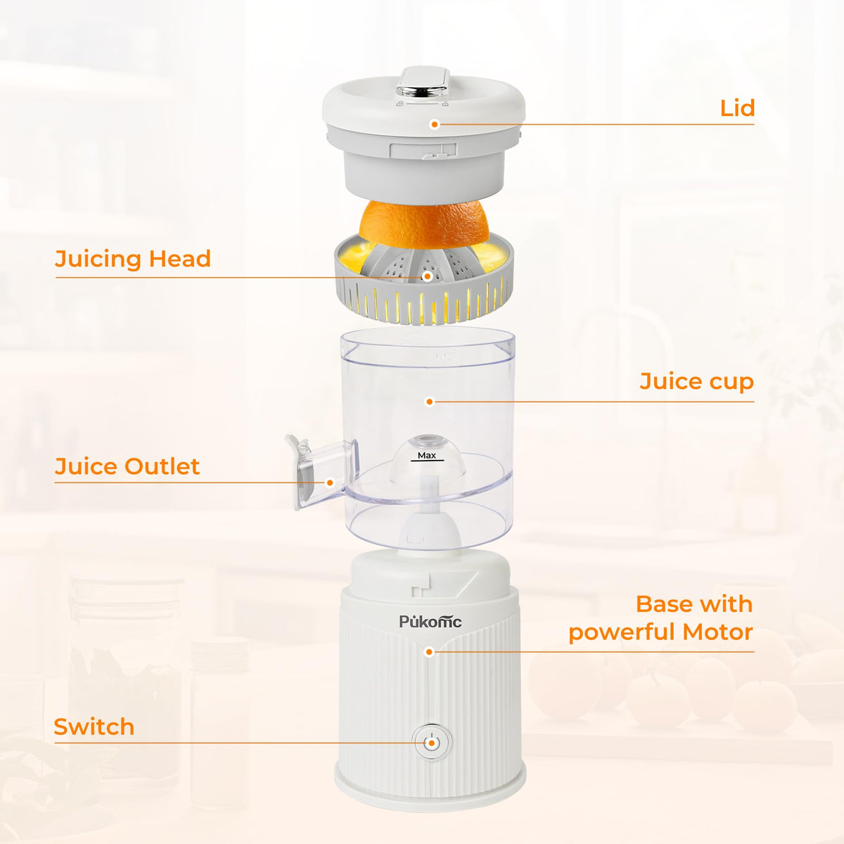 PUKOMC Electric Citrus Juicer for Home, White