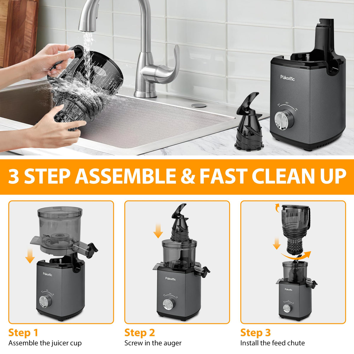 PUKOMC Fruits and Vegetables Juicer Machine for Home, Grey Color