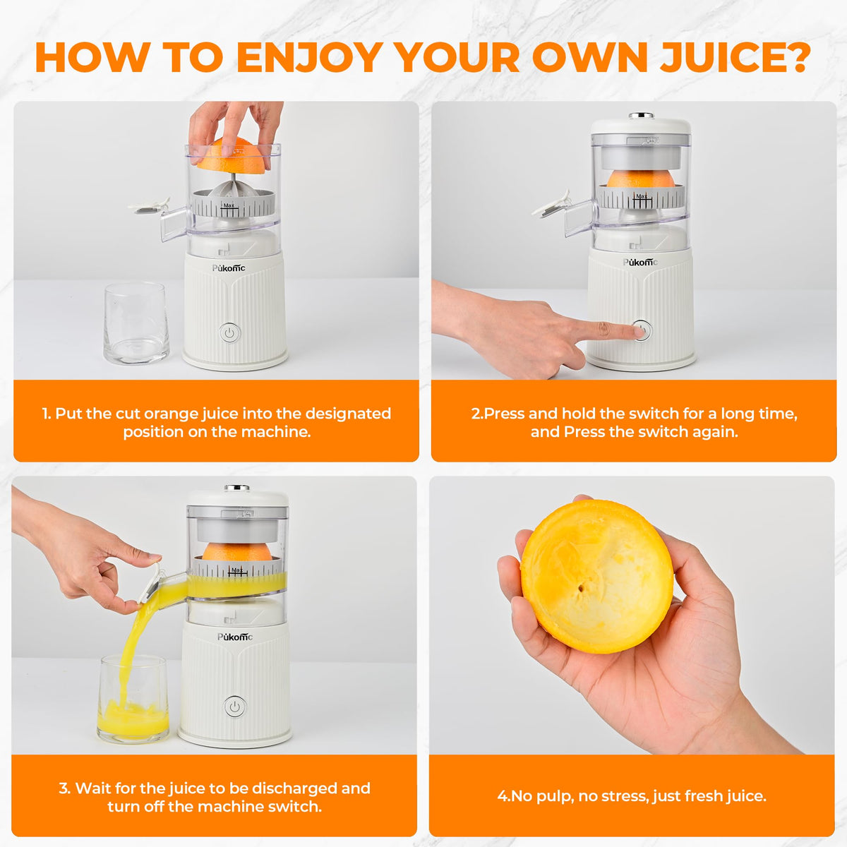 PUKOMC Electric Citrus Juicer for Home, White