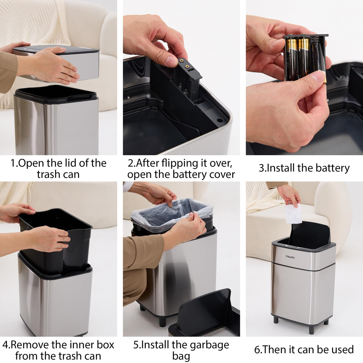 PUKOMC Stainless Steel Motion Sensor Trash Can for Home and Outdoor, 10 Liters Capacity